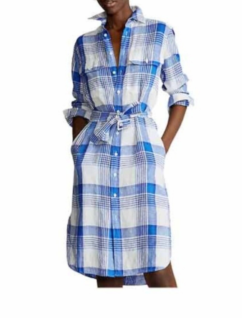Polo Ralph Lauren Midi Shirt Blue and White with Tie Belt